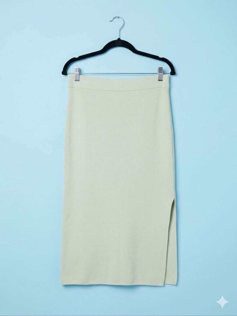MOTF Premium Oatmeal Knit Midi Skirt Size Large Side Slit Elastic Waist Minimali
